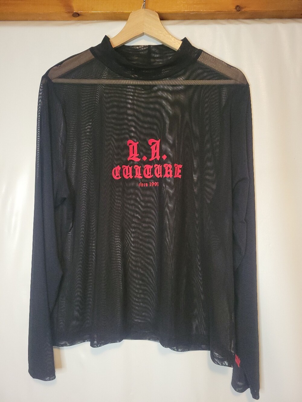 "L.A. Culture" Black Mesh Long-Sleeve Top